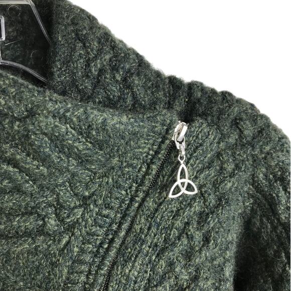 Arancrafts Sweater Womens Sz M Dark Green Asymmetrical Zip Chunky Wool Cardigan - Picture 7 of 9